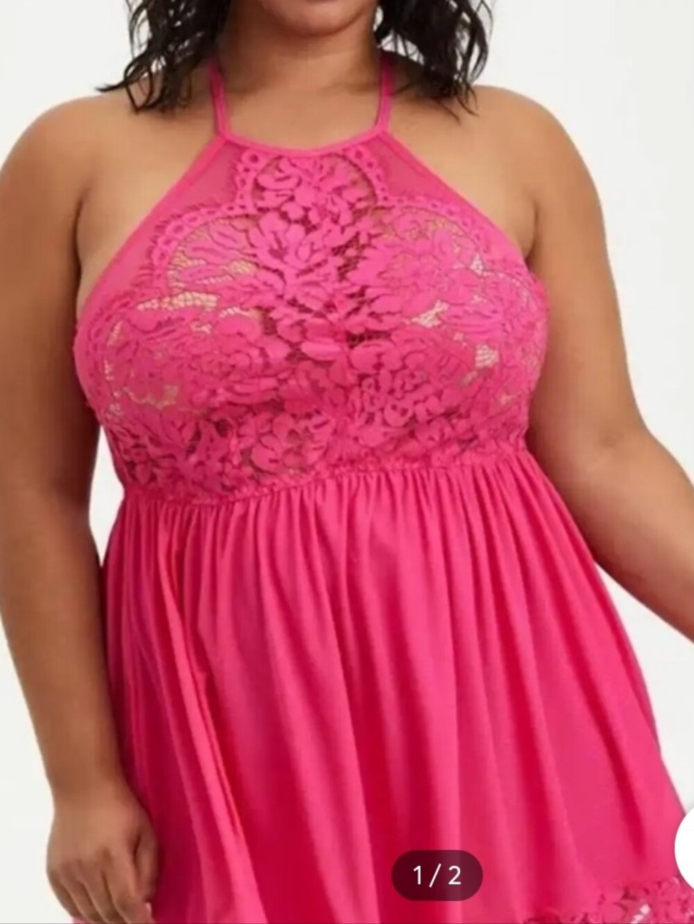 Torrid Curve Plus Size Fuchsia Lace Halter Chemise Nightdress